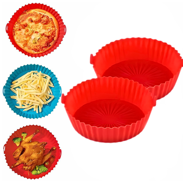 Silica Gel Baking Tray | Airfryer Silicone Pot | Silicone Round Air Fryer Liner With Handle Non-stick Heat Resistant (random Color)