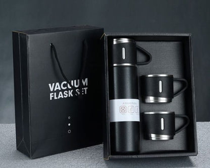 Stainless Steel Vacuum Flask Set, 500ml With 2cups (random Color)