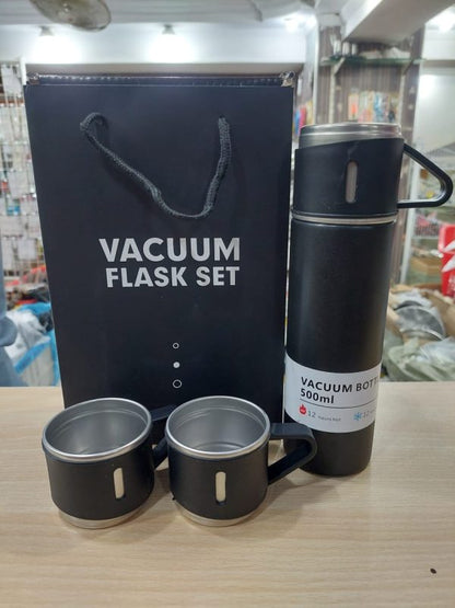 Stainless Steel Vacuum Flask Set, 500ml With 2cups (random Color)